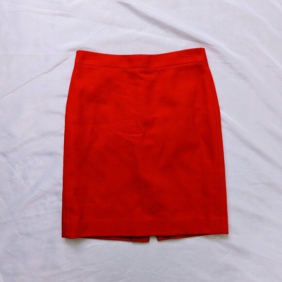 J. Crew Women's Straight "The Pencil Skirt" Back Zip Slit Red Wool Blend Size 4 - Picture 1 of 3